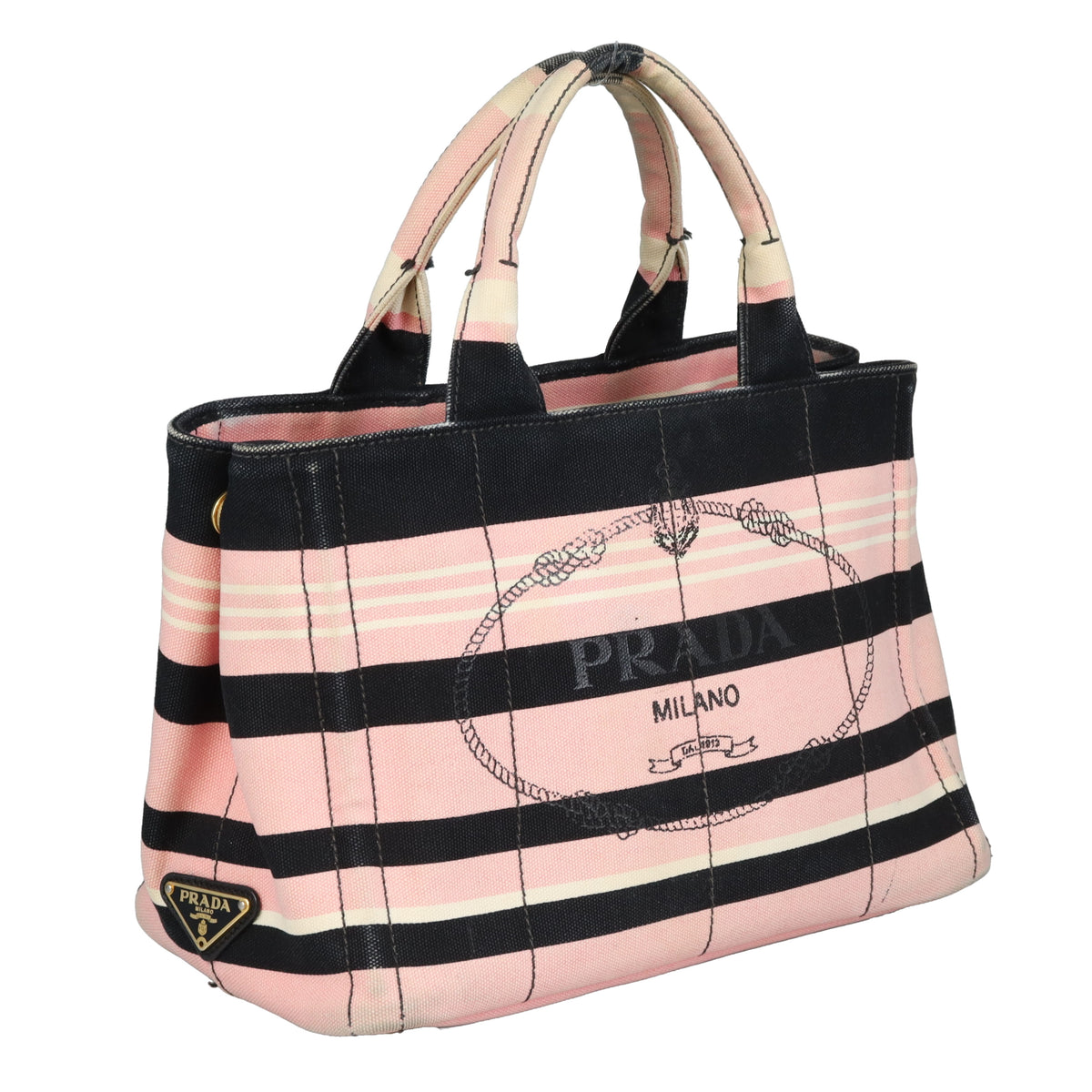 Prada Cannapa Tote Small Pink/Black/White Canvas