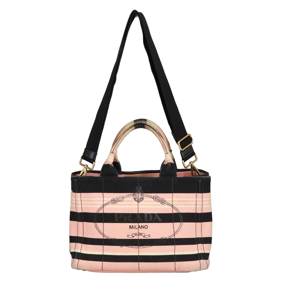 Prada Cannapa Tote Small Pink/Black/White Canvas