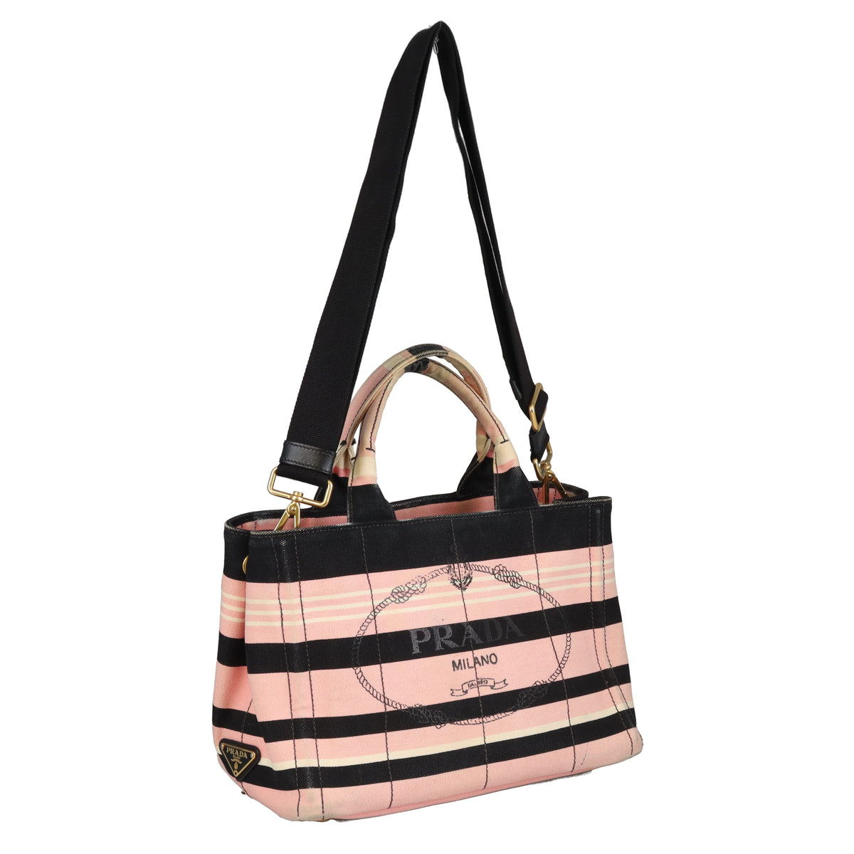 Prada Cannapa Tote Small Pink/Black/White Canvas