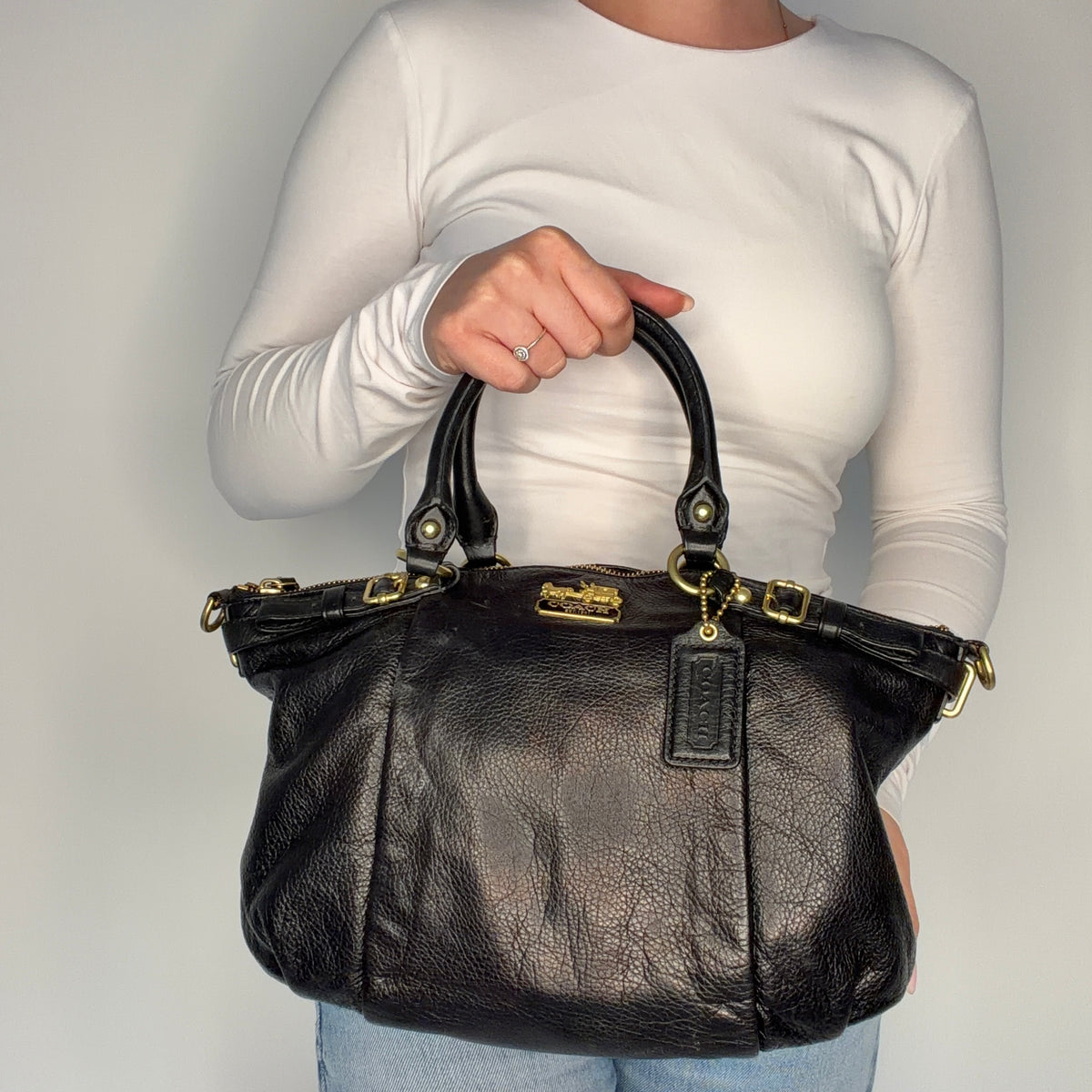 Coach Madison Sophia Black Top Handle Bag With Strap