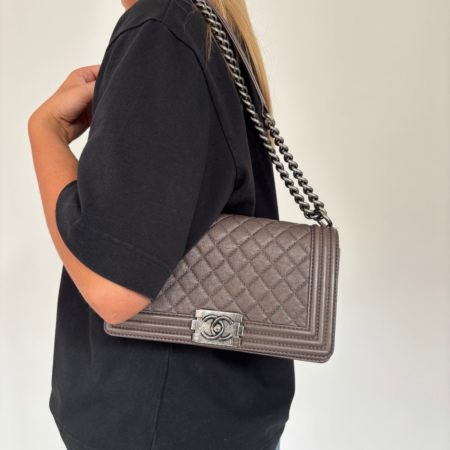 Chanel Medium Boy Bag Taupe 2103/14
