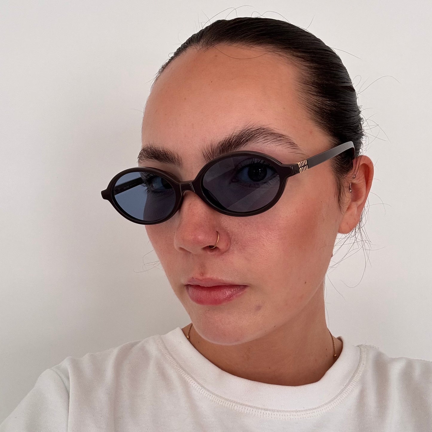 Miu Miu Sunglasses SMu 04Z Mini Oval Dark Brown & Blue Lens