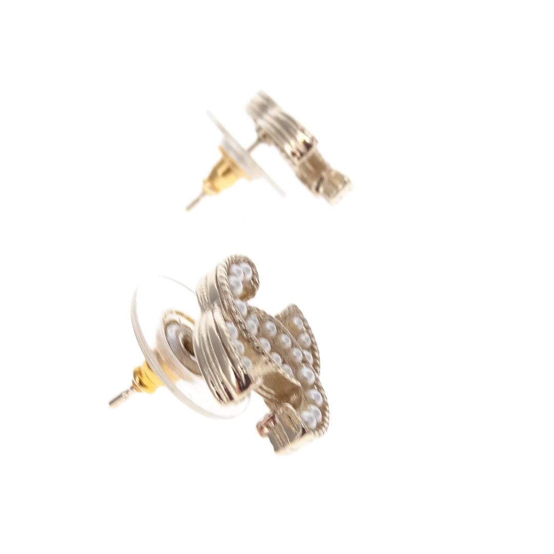 Chanel Costume Pearl CC Earrings In Pale Gold 2019C