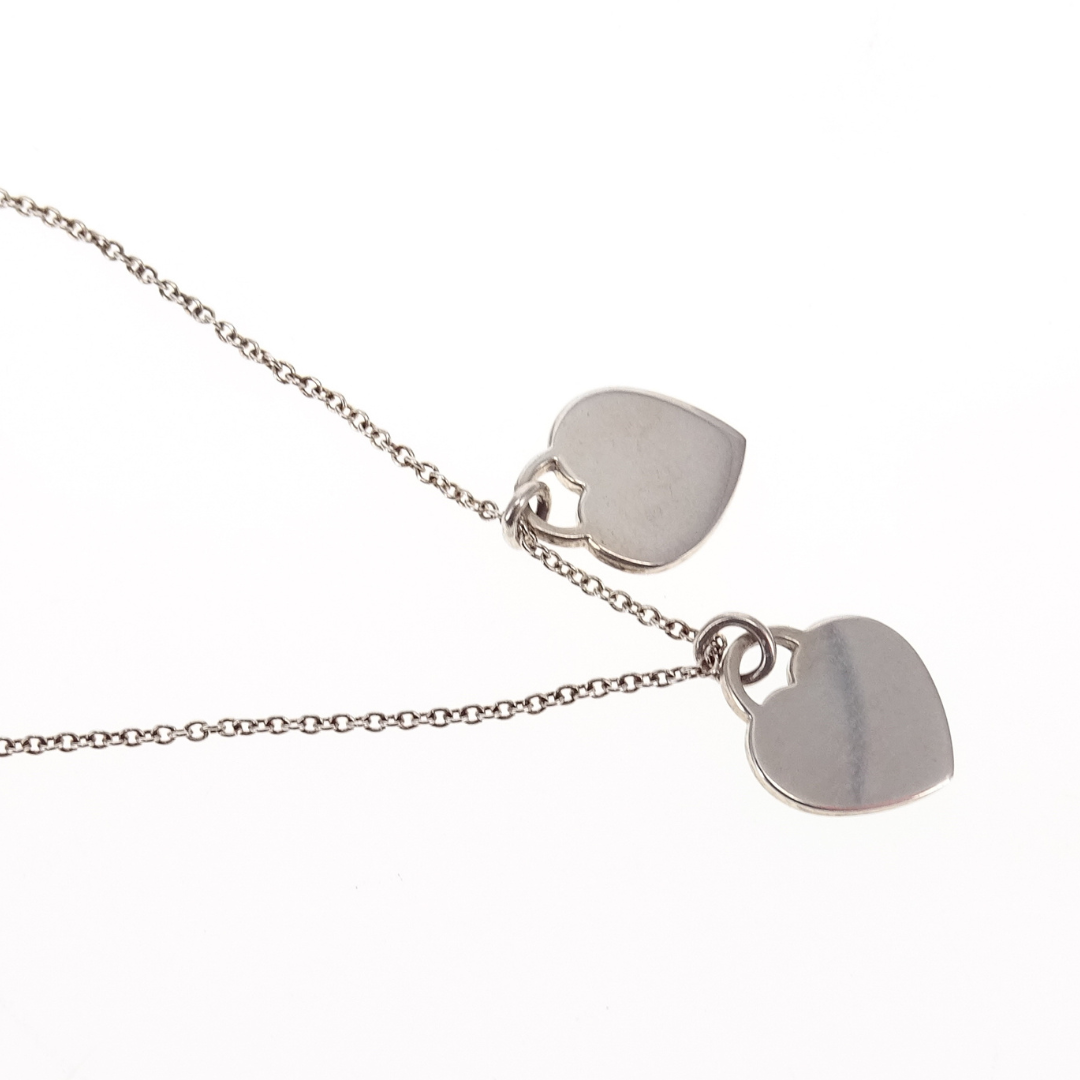 Tiffany & Co Mini Double Heart Tag Necklace Sterling Silver/Blue Enamel