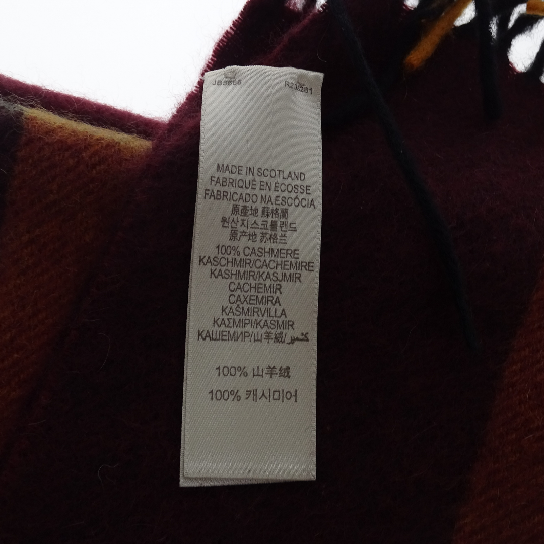 Burberry Long Scarf 100% Cashmere Burgundy/Orange Tones