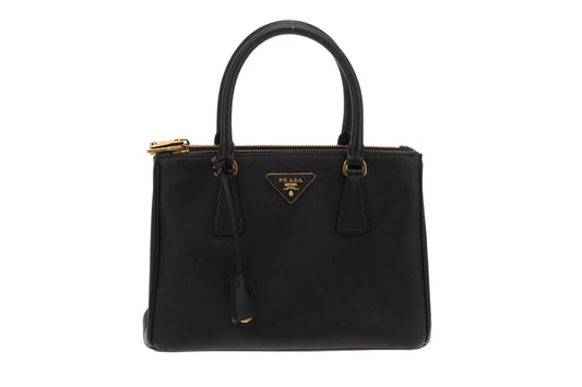 Prada Black Saffiano GHW Medium Galleria Double Zip Tote Bag