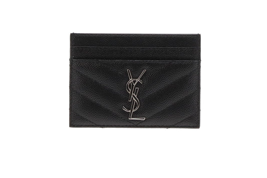 Saint Laurent Black Grain De Poudre Card Case SH 4 Cards