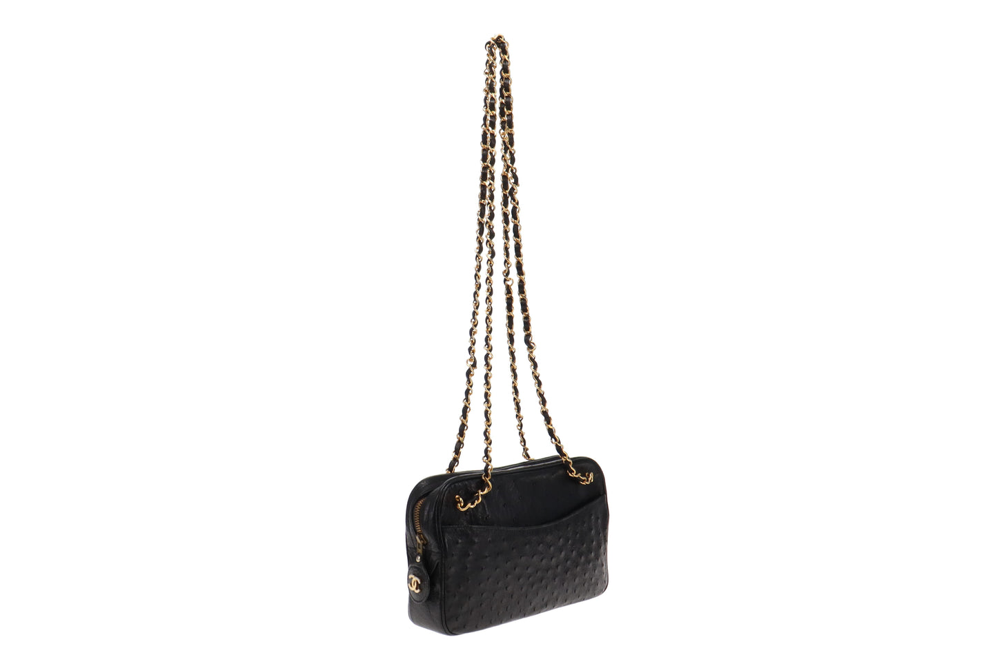 Chanel Vintage Ostrich Black Camera Bag
