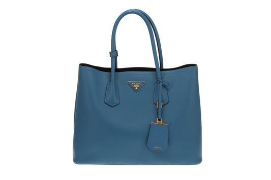 Prada Double Tote Blue Saffiano GHW