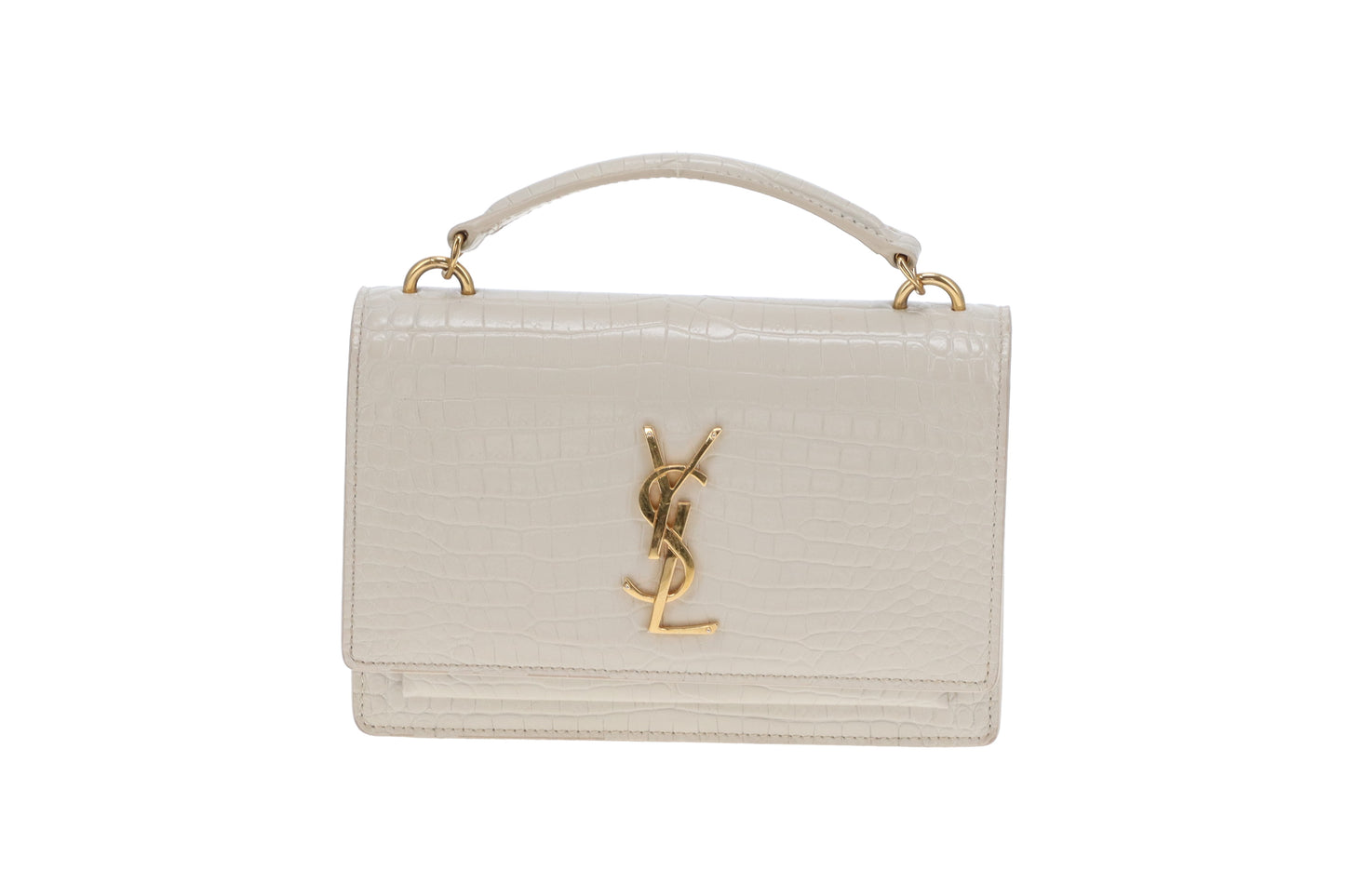 Saint Laurent Sunset Chain Wallet Cream Croc-Embossed GHW 2022