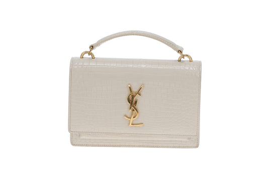 Saint Laurent Sunset Chain Wallet Cream Croc-Embossed GHW 2022
