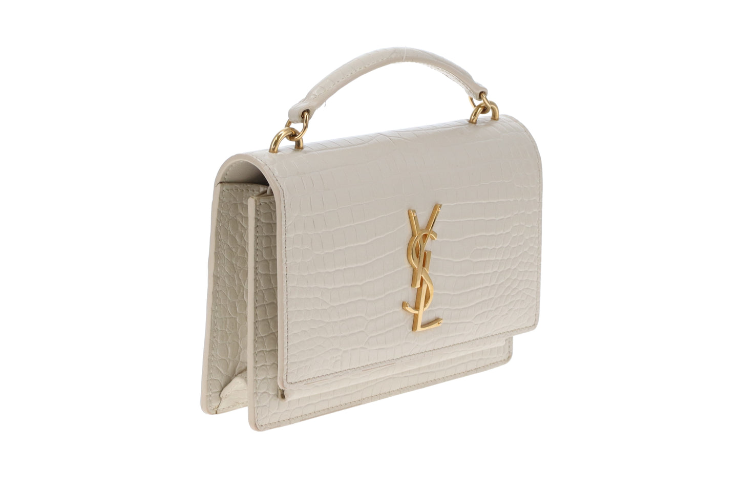 Saint Laurent Sunset Chain Wallet Cream Croc-Embossed GHW 2022