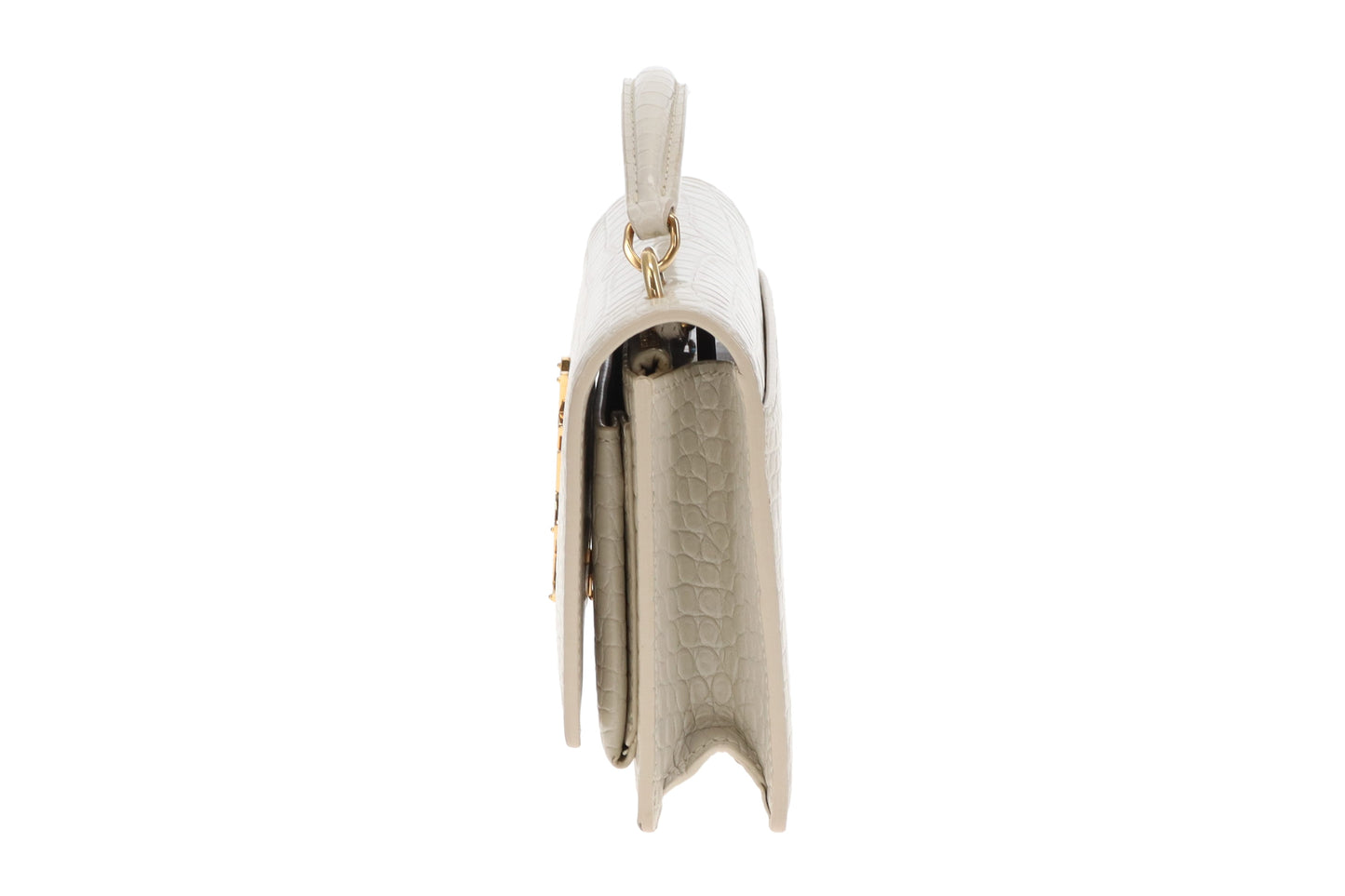 Saint Laurent Sunset Chain Wallet Cream Croc-Embossed GHW 2022