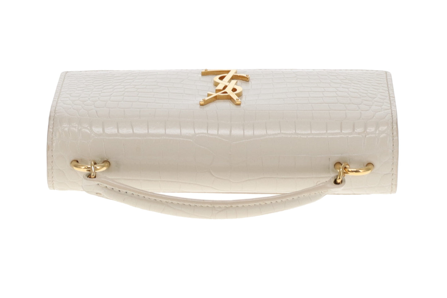 Saint Laurent Sunset Chain Wallet Cream Croc-Embossed GHW 2022