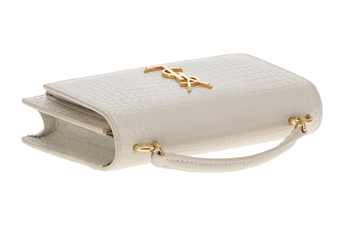 Saint Laurent Sunset Chain Wallet Cream Croc-Embossed GHW 2022