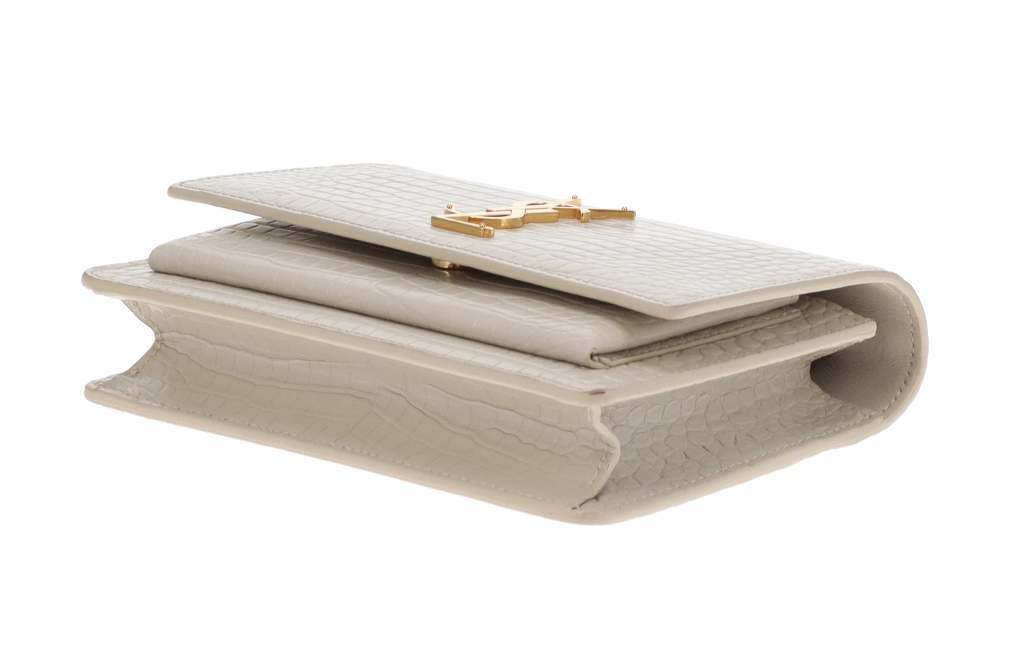 Saint Laurent Sunset Chain Wallet Cream Croc-Embossed GHW 2022