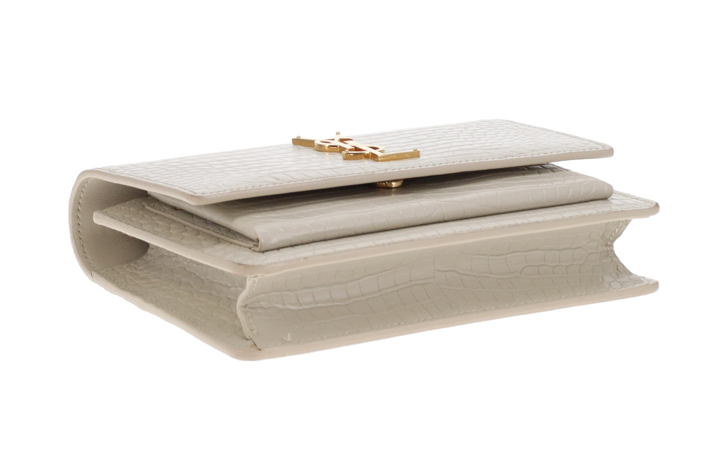 Saint Laurent Sunset Chain Wallet Cream Croc-Embossed GHW 2022