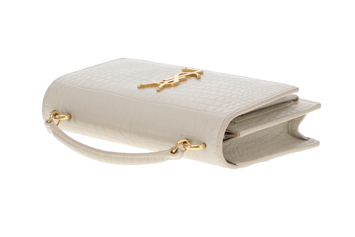 Saint Laurent Sunset Chain Wallet Cream Croc-Embossed GHW 2022