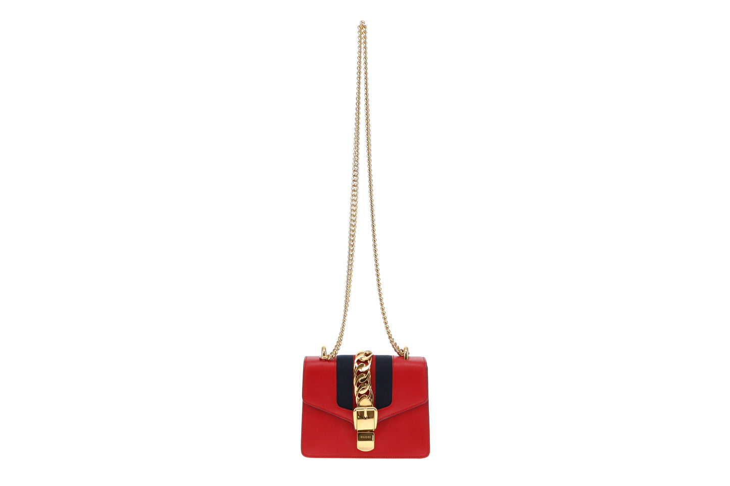 Gucci Red Leather Mini Sylvie Chain Bag
