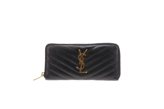 Saint Laurent Cassandre Long Zipped Wallet Black GHW