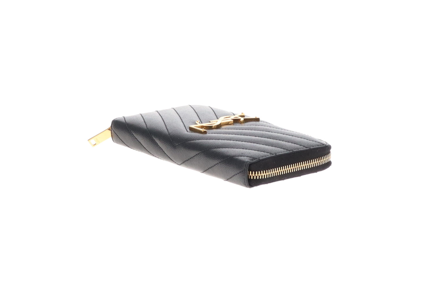 Saint Laurent Cassandre Long Zipped Wallet Black GHW