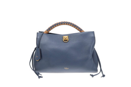 Mulberry Iris Large Heavy Grain Leather Steel Blue with Apricot Handle