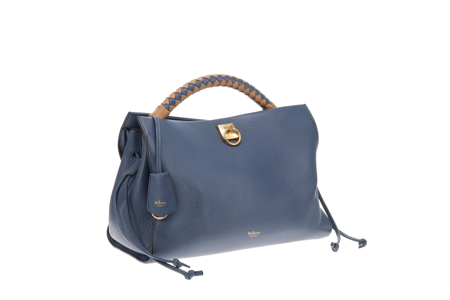 Mulberry Iris Large Heavy Grain Leather Steel Blue with Apricot Handle