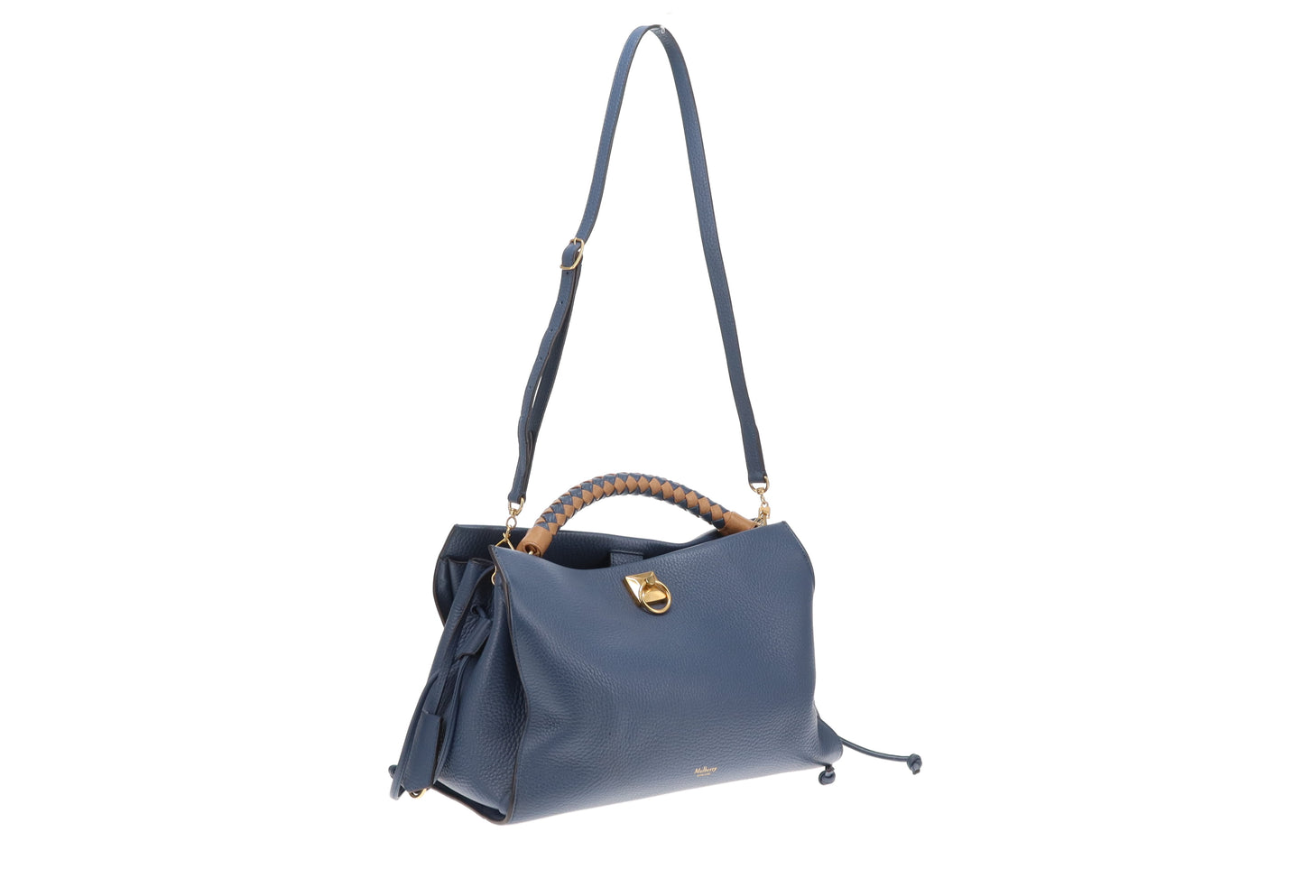Mulberry Iris Large Heavy Grain Leather Steel Blue with Apricot Handle