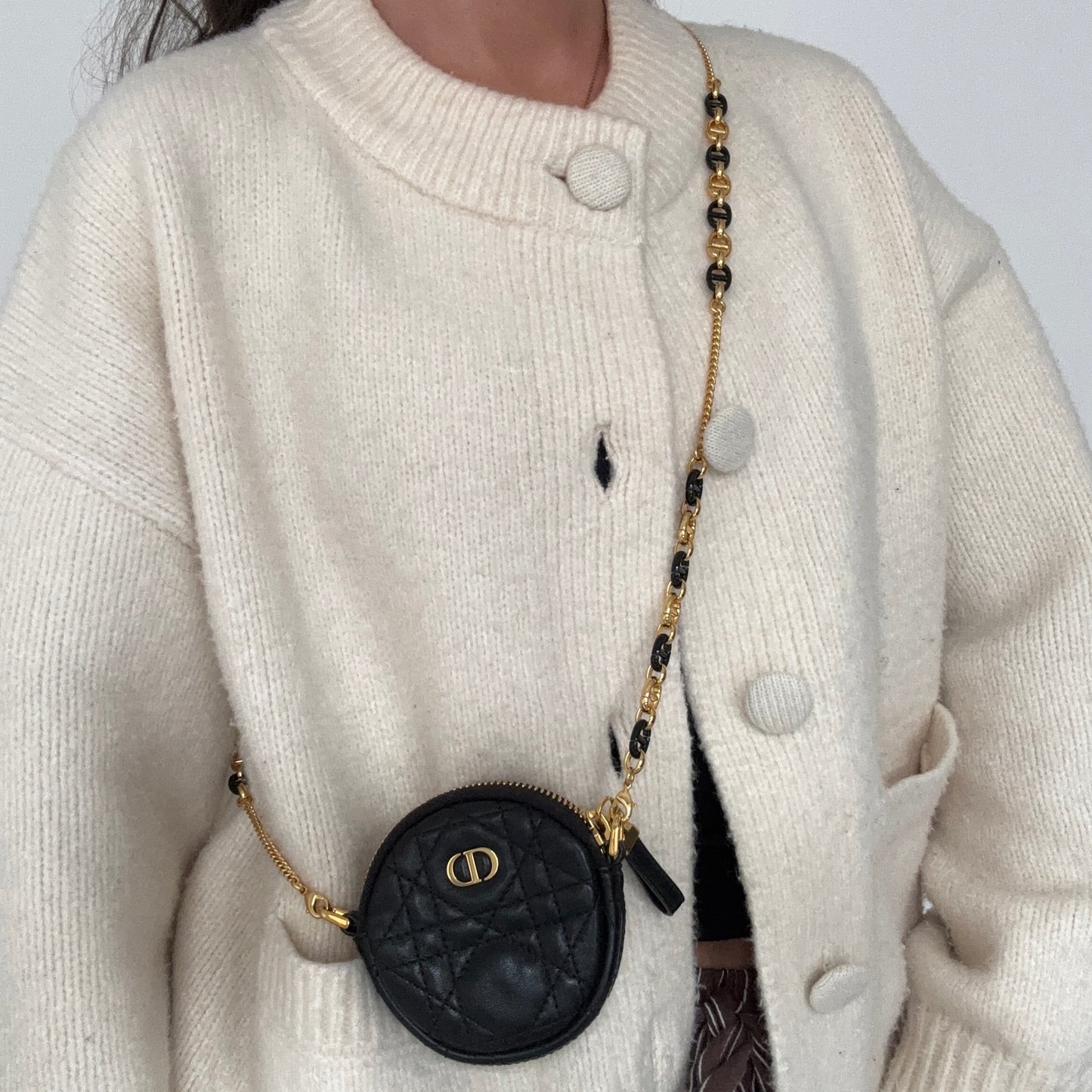 Dior Black Lambskin Mini Cannage Round Caro Crossbody Pouch