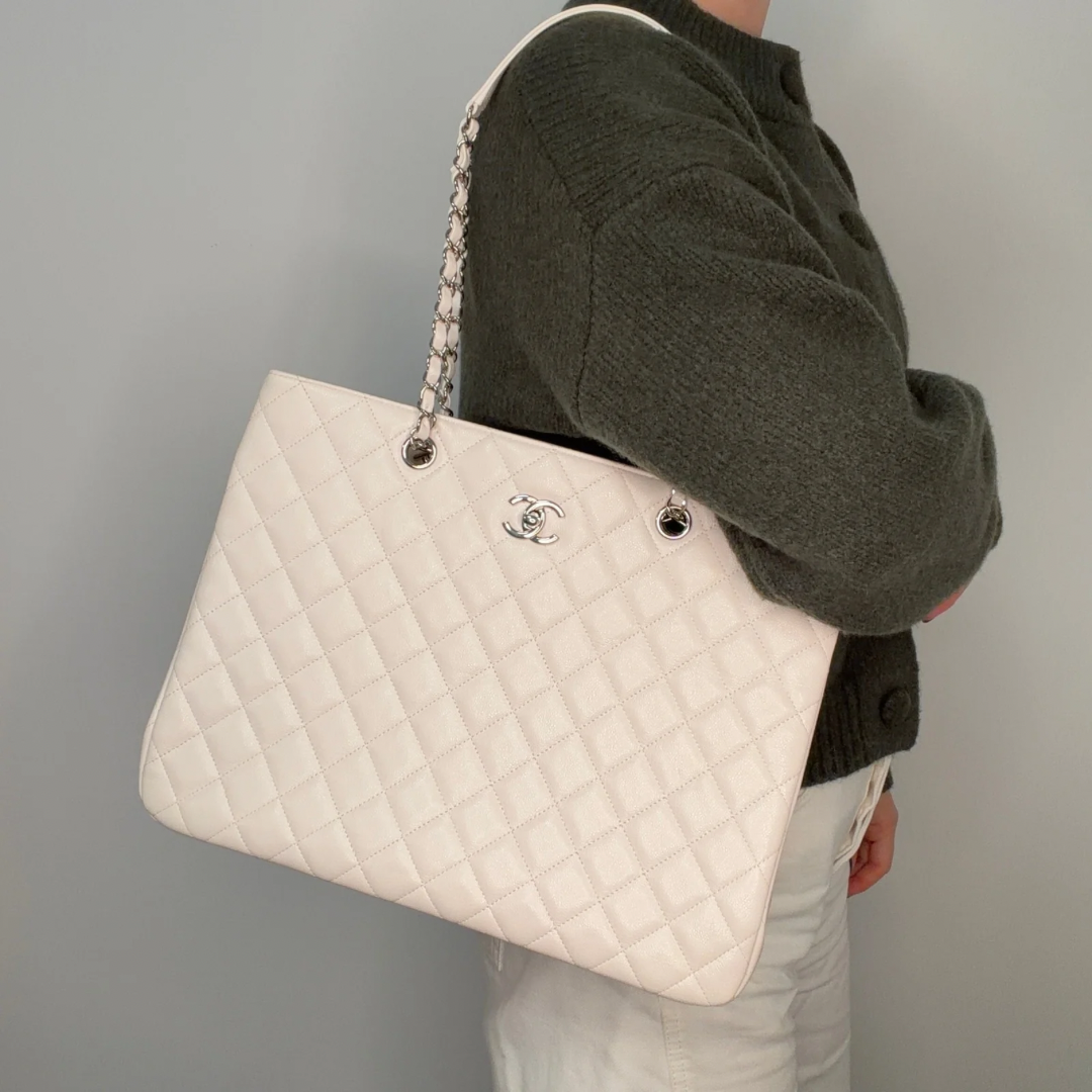 Chanel Classic Shopping Tote White Caviar Leather