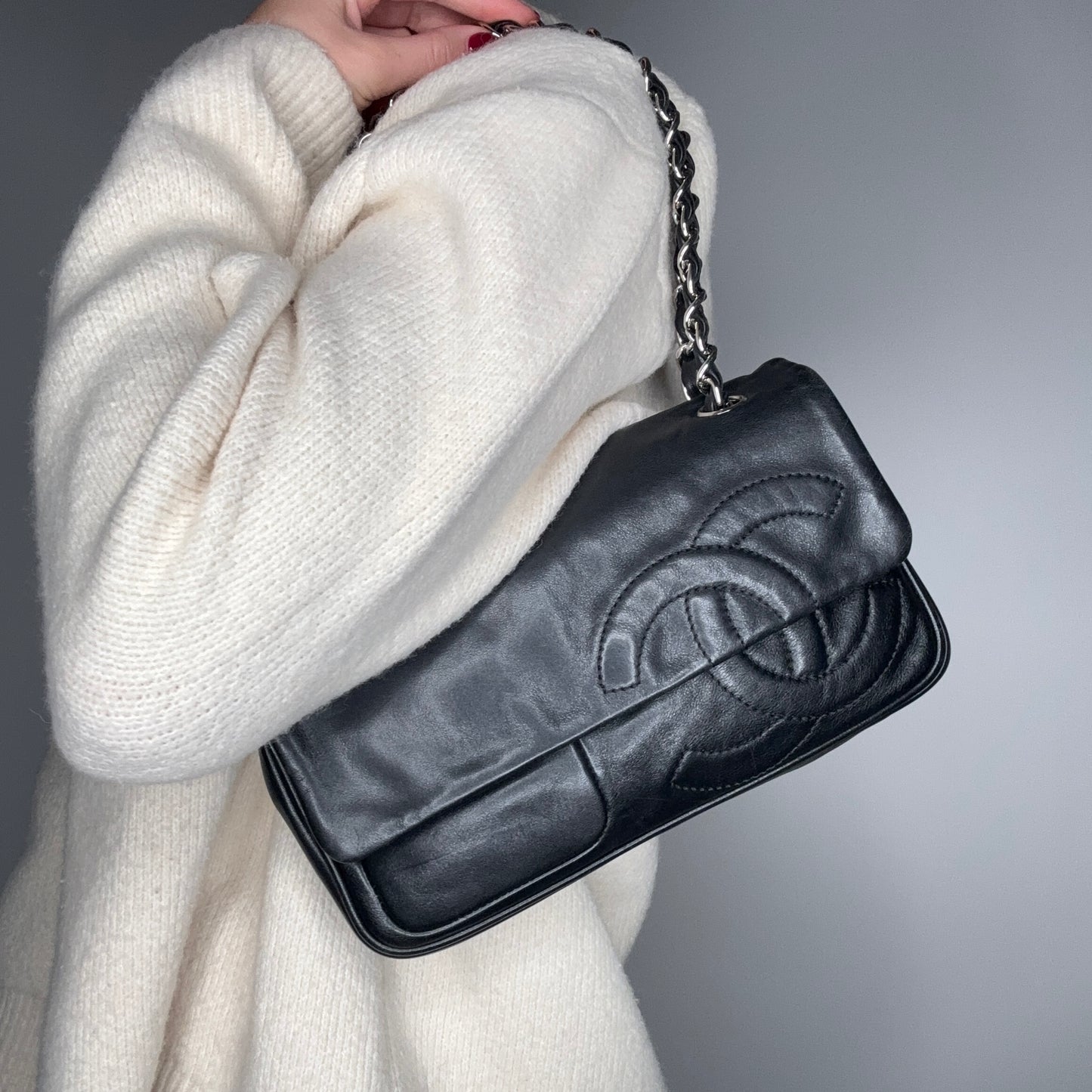 Chanel Diagonal CC Flap Bag Black Lamskin 2006/08