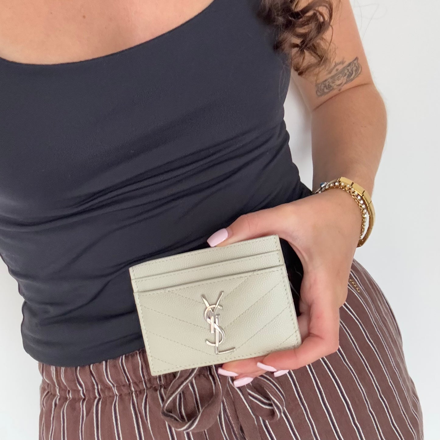 Saint Laurent Cassandre Card Holder Blanc Vintage SHW