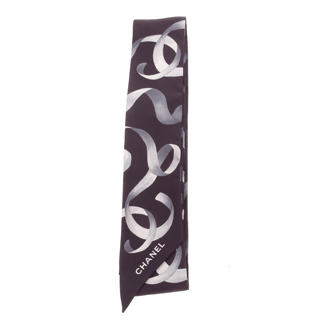 Chanel Twilly Black Ribbon Print 100% Silk