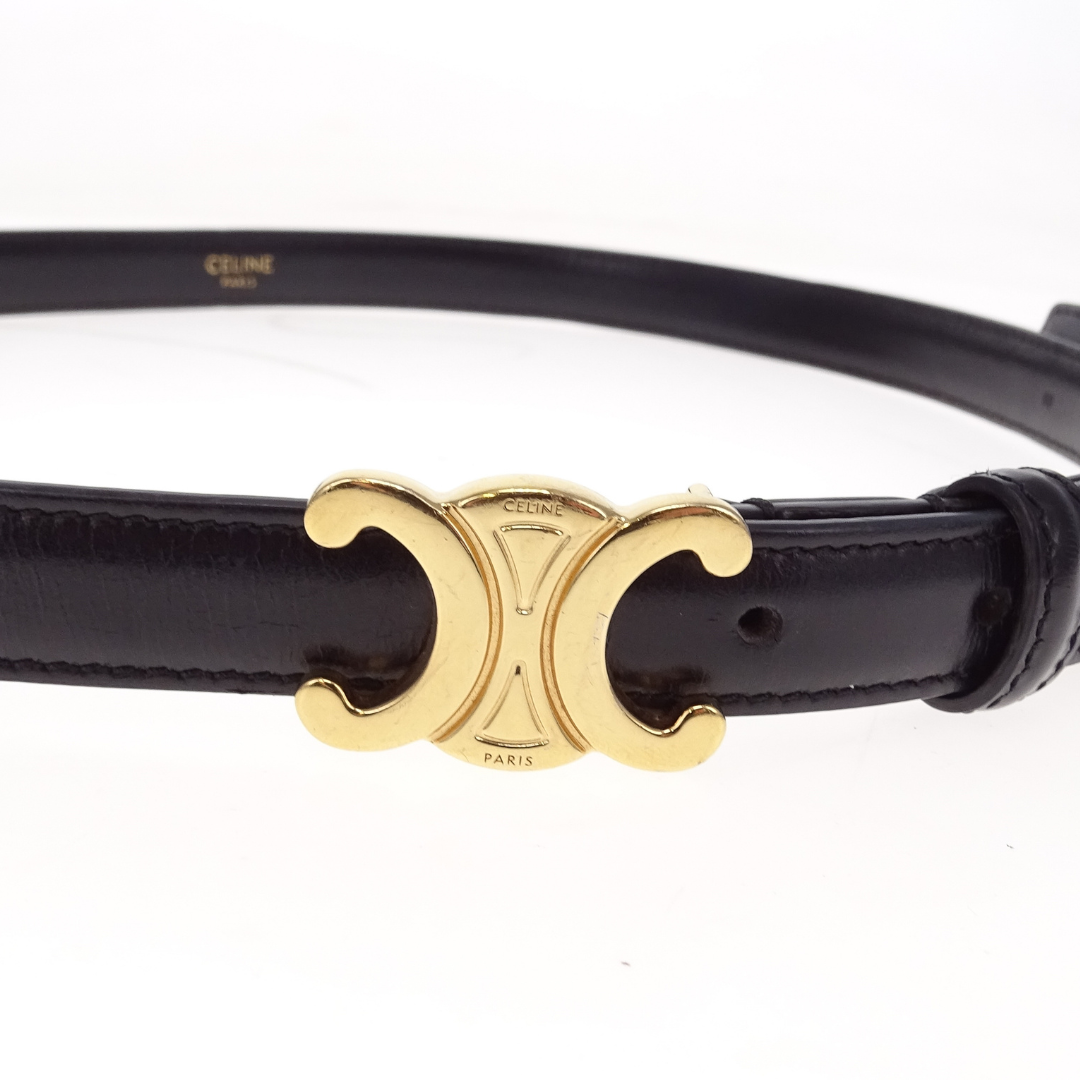 Celine Triomphe Belt 18 in Black Taurillon Leather 80cm