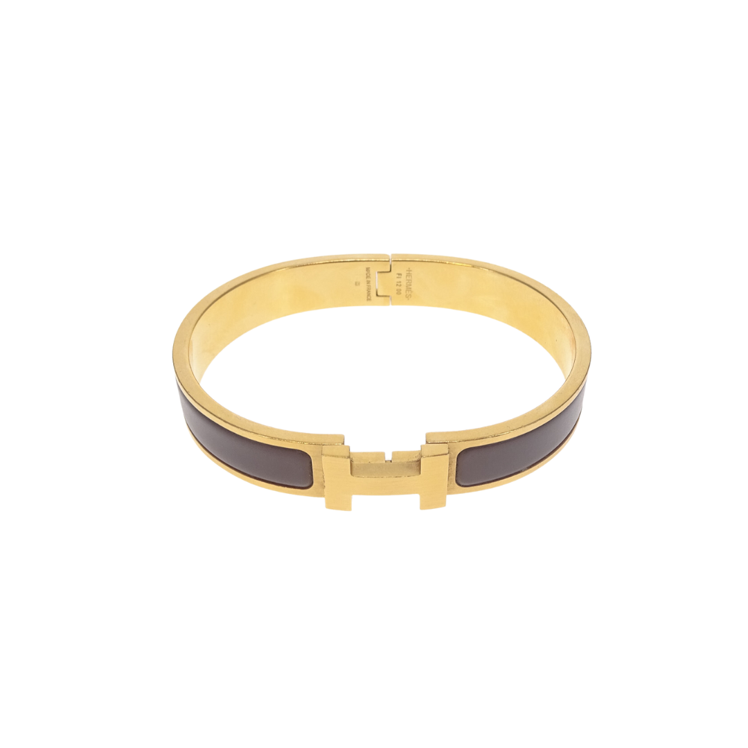 Hermes Clic HH Bangle Etain Mat Brushed Gold Plated with Matte Enamel