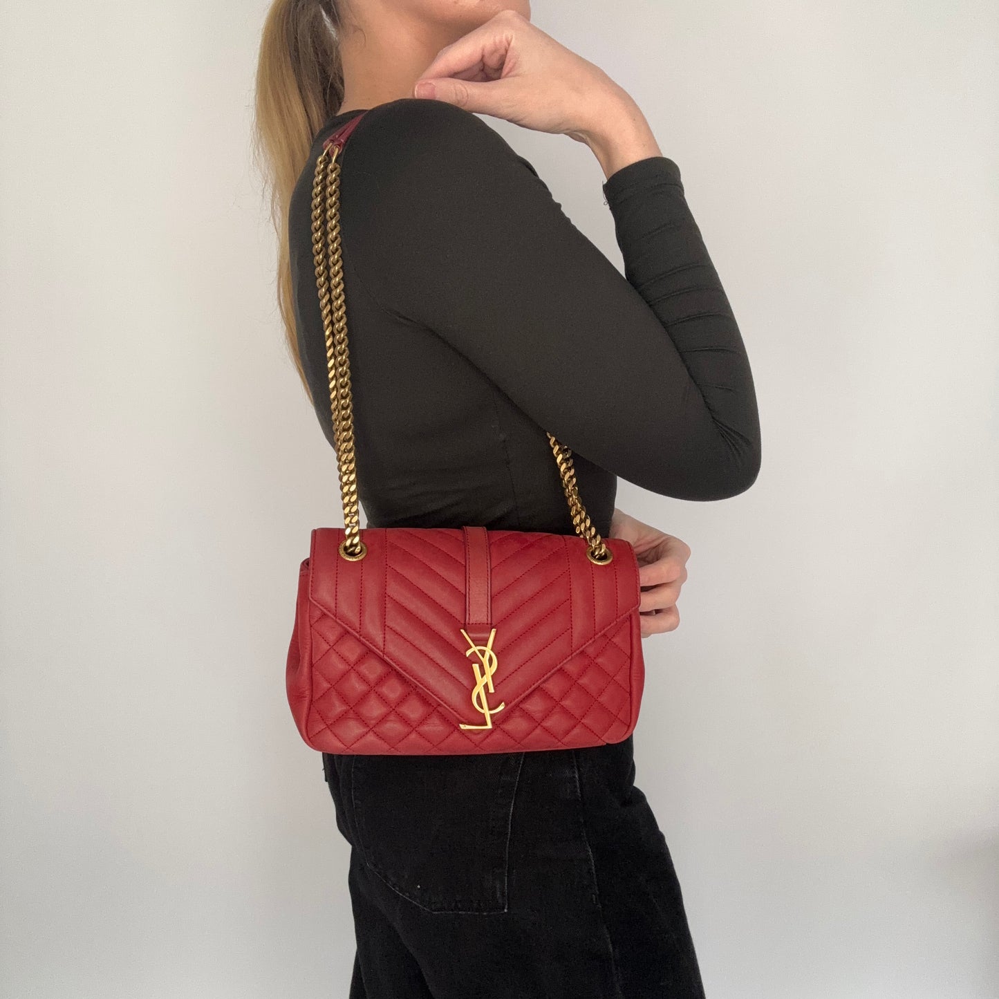 Saint Laurent College Bag Red Mixed Matelasse 2017