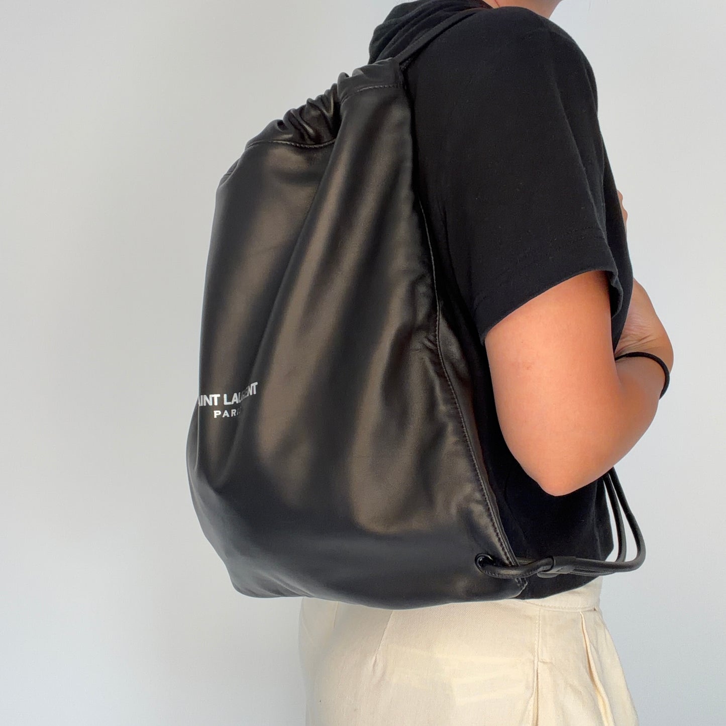 Saint Laurent Teddy Drawstring Backpack Black Leather 2019