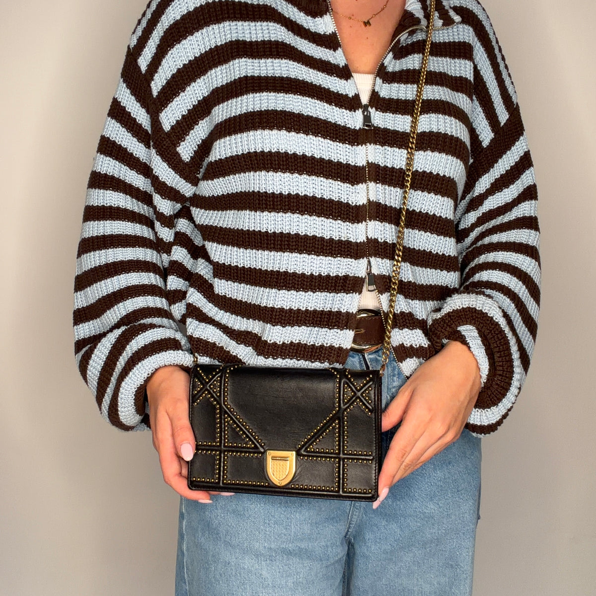 Dior Diorama Wallet on Chain Black Studded