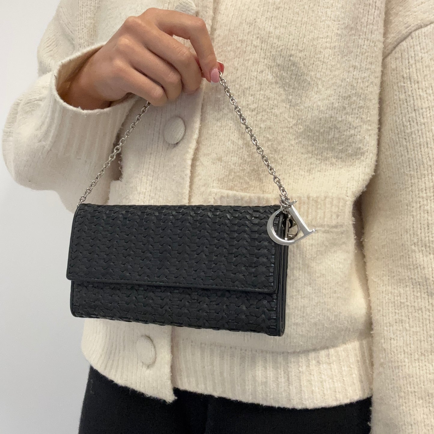 Dior Black Woven Rendezvous Wallet On Chain