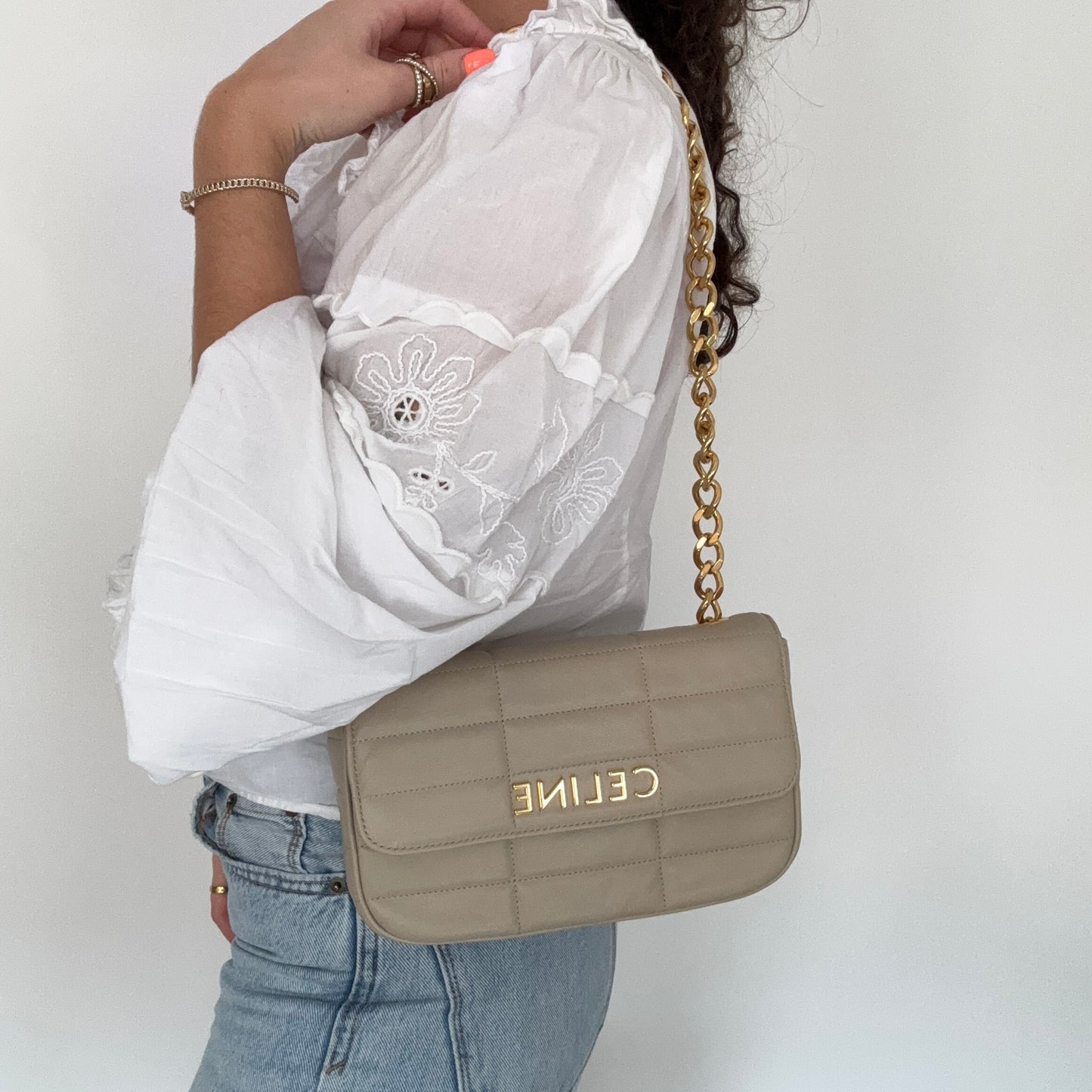 Celine Chain Shoulder Bag Beige GHW