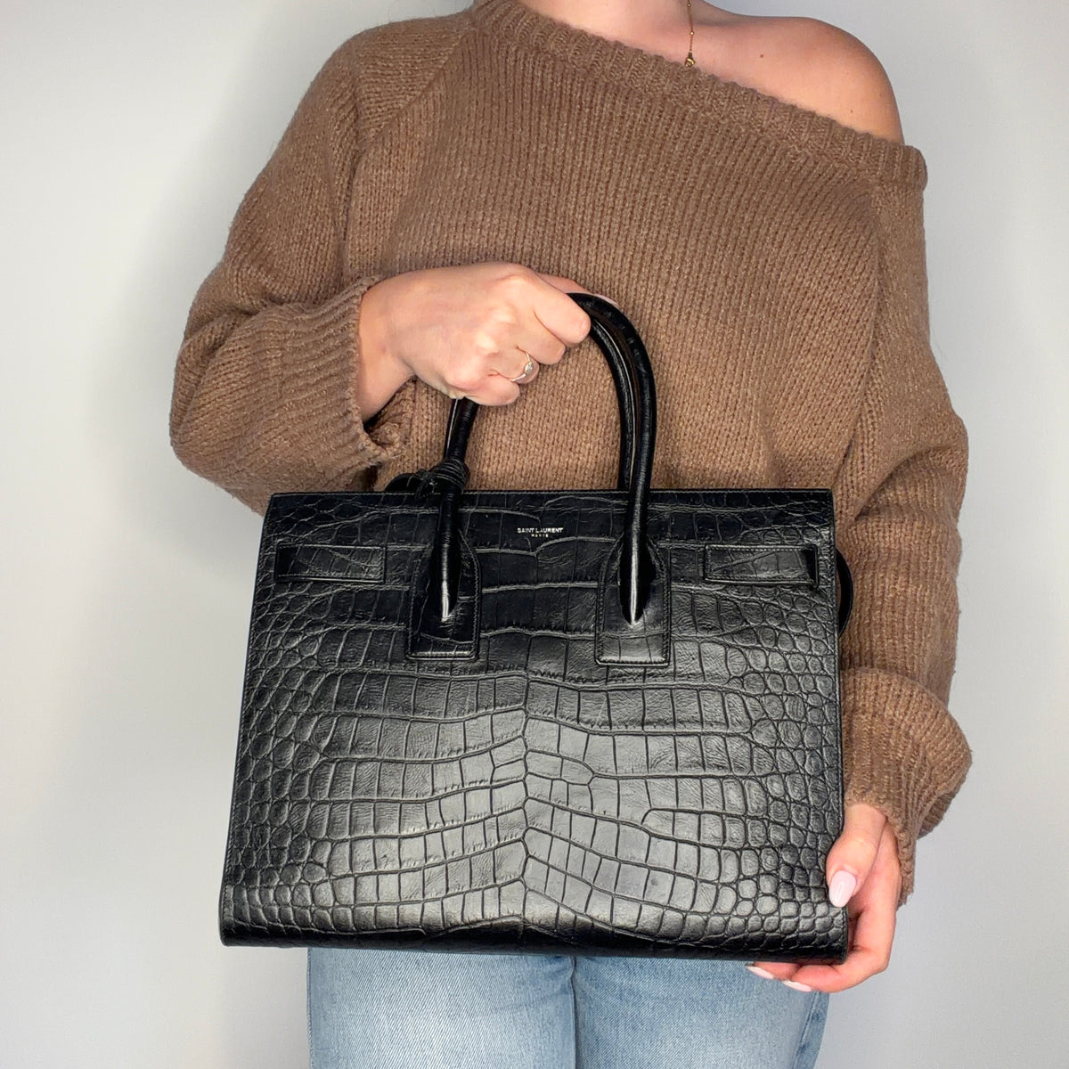 Saint Laurent Sac Du Jour Black Croc Embossed