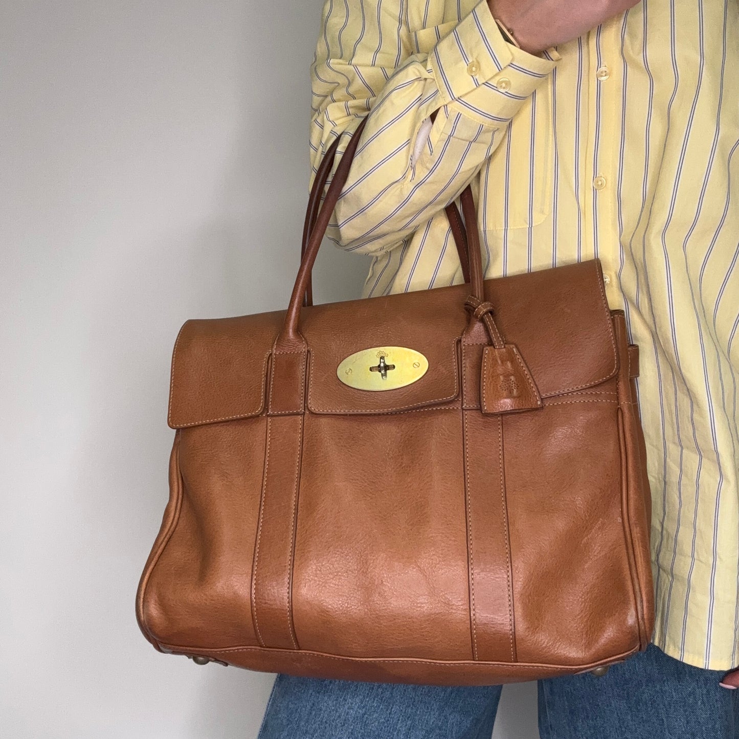 Mulberry Bayswater Natural Veg Tannded Leather In Oak With Brass