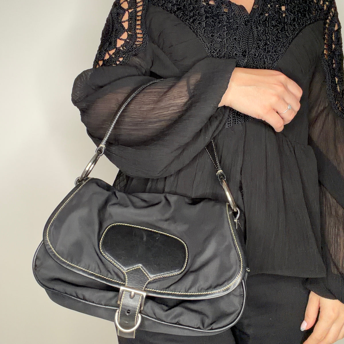 Prada Black Nylon Buckle Bag Vintage