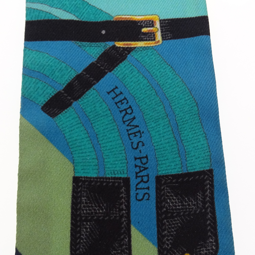 Hermes Silk Twilly Buckles & Straps Green & Blue