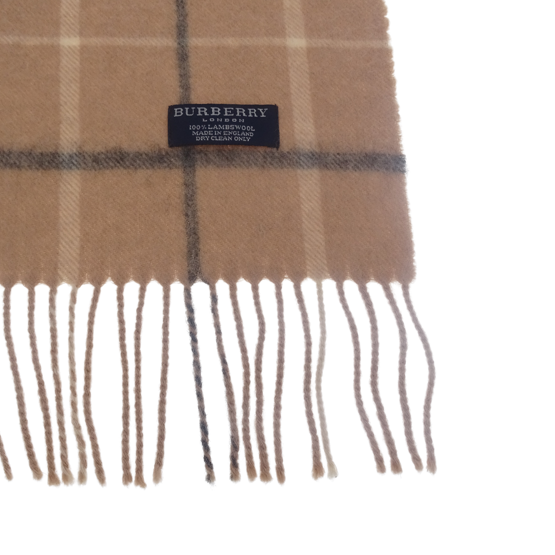 Bubrerry Beige and Grey Check 100% Lambswool Scarf