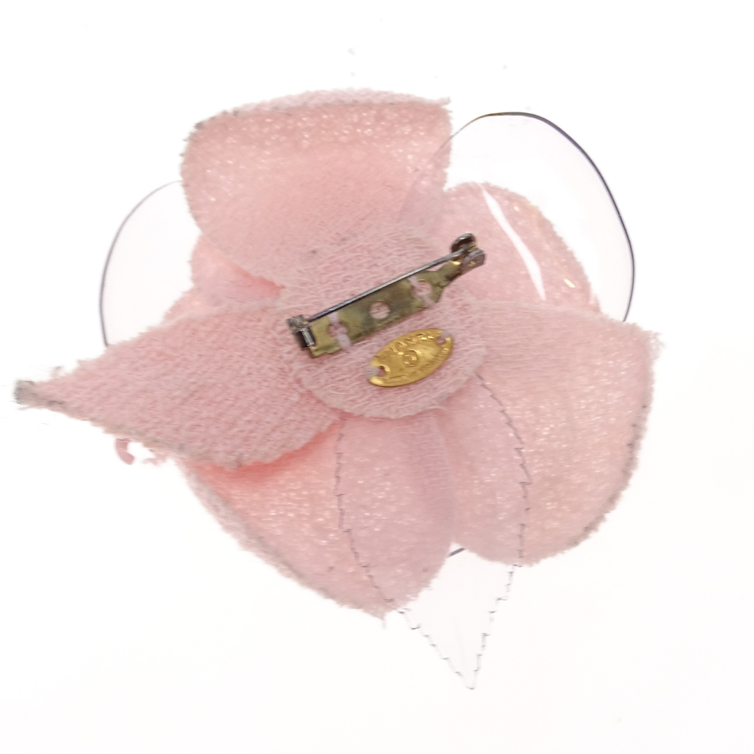 Chanel Camellia Brooch Pink Tweed and PVC