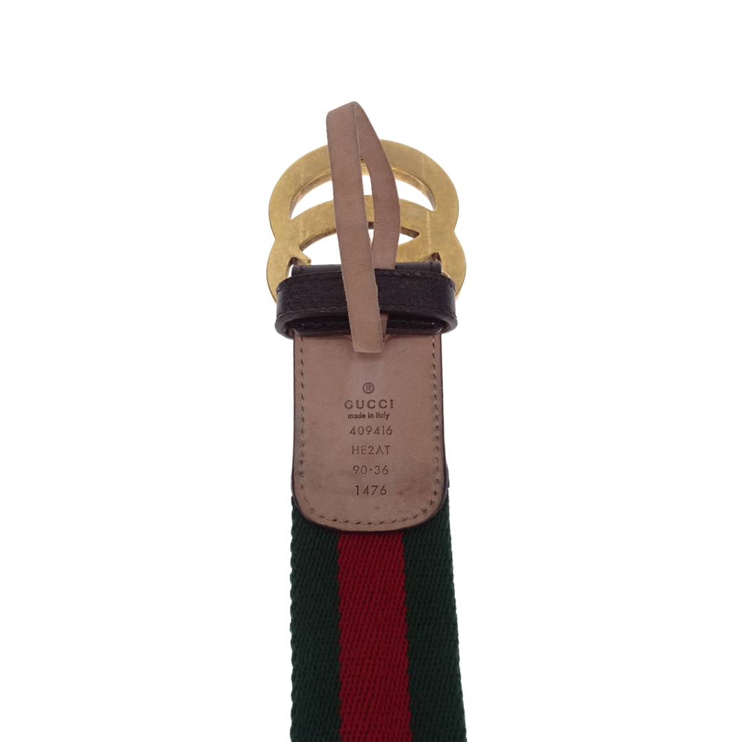 Gucci GG Buckle Gold Web Belt 90 36 Designer Exchange Ltd