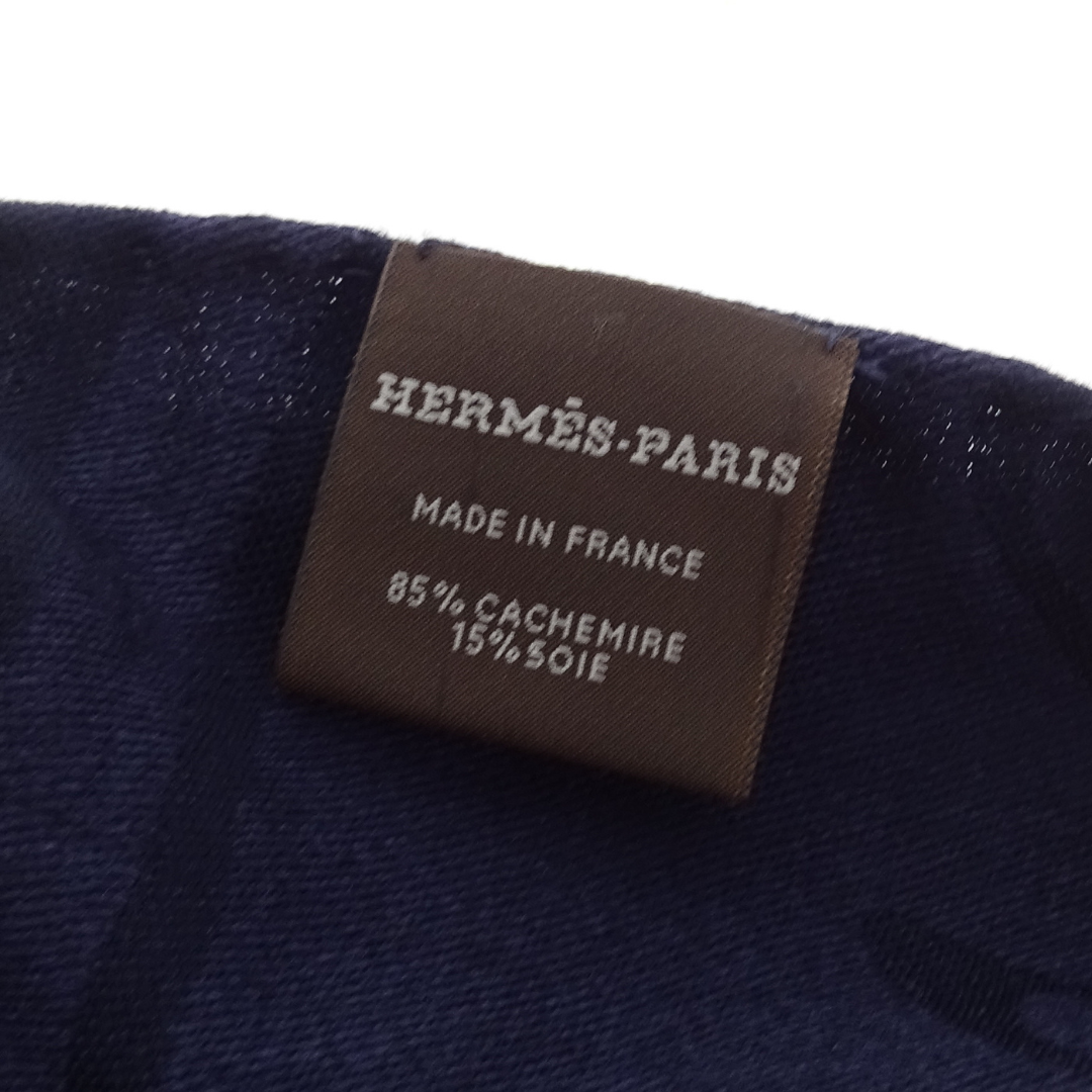 Hermes Cashmere & Silk Large Heritage Logo Navy Shawl