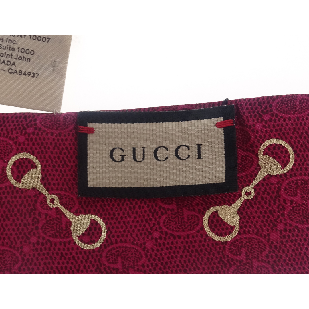 Gucci Burgundy 100% Silk GG and Gold horsebit Print Neck Tie
