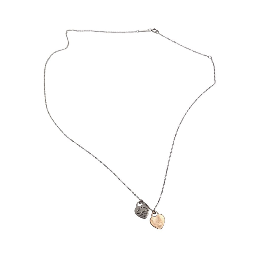 Tiffany & Co Mini Heart Tag RTT Necklace Sterling Silver and Rose Gold